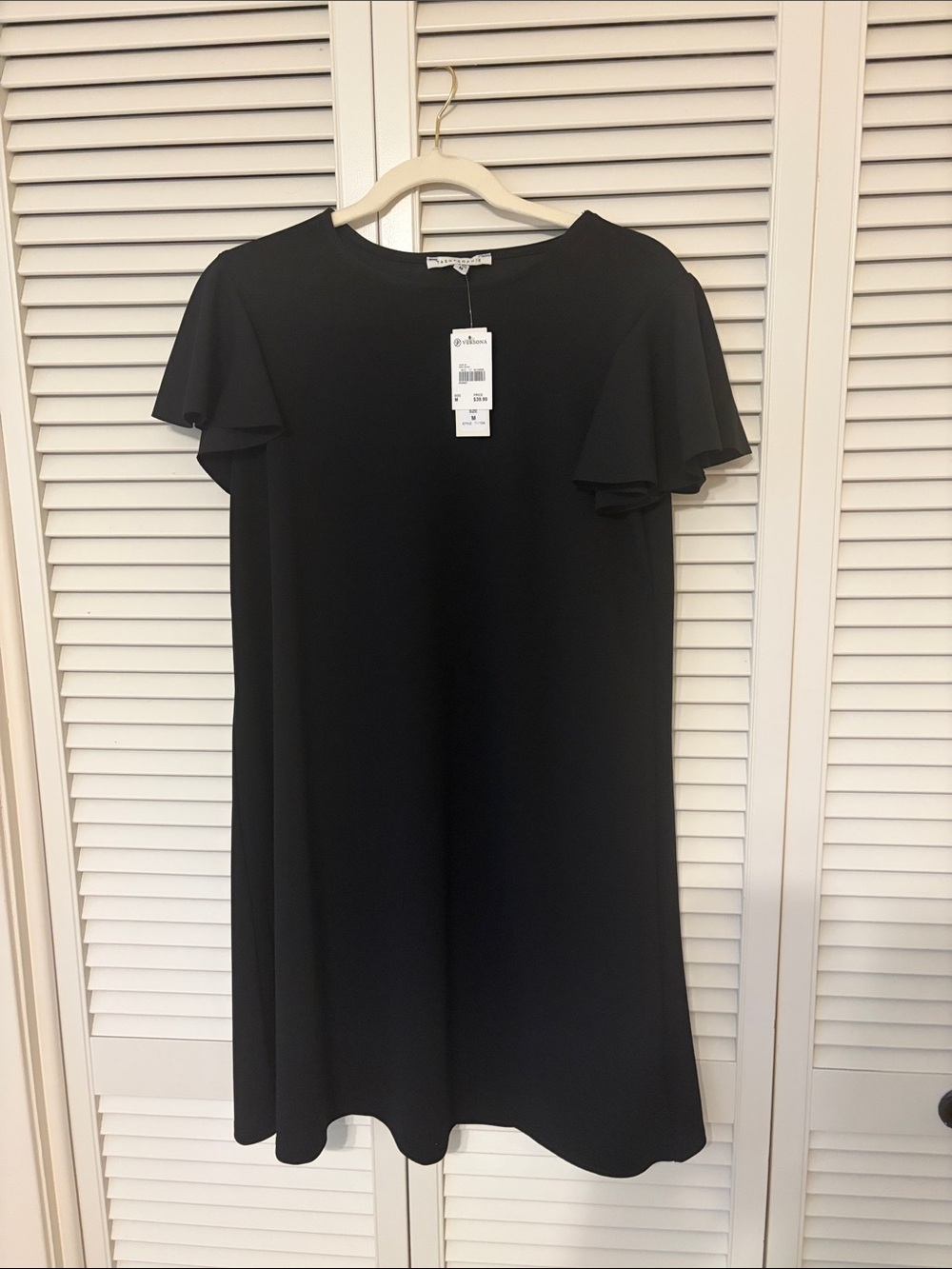 Black Flutter-Sleeve Mini Dress by unbranded